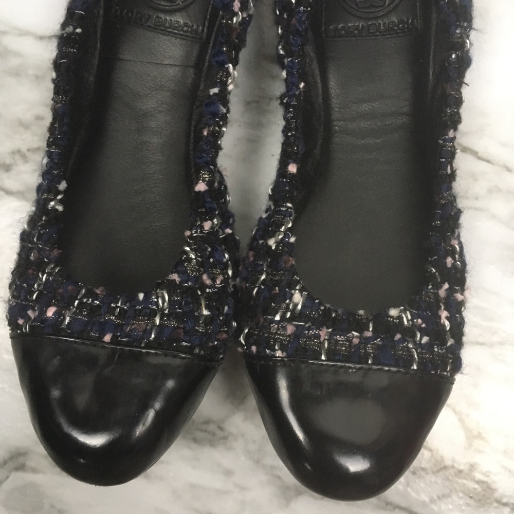 Tory Burch blue tweed ballet flats